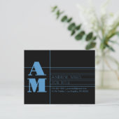 Editierbar Retro-moderne Monogram Light Blue & Bla Postkarte (Stehend Vorderseite)