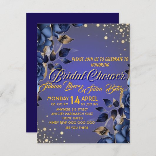 Editierbar Royal Blue und Gold Digital Einladung (Vorne/Hinten)