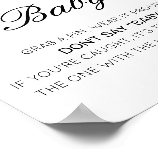 Editierbar Sage kein Baby-Zeichen, schnappe ein Bu Poster (Ecke)