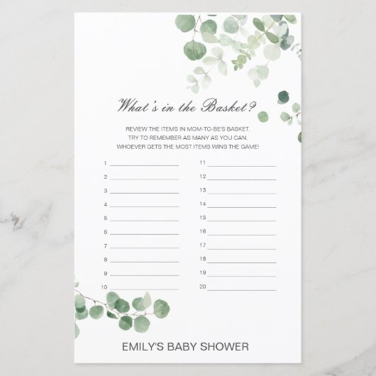 Editierbar Was ist im Basket Baby Shower Game? (Vorderseite)