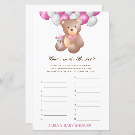 Editierbar Was ist im Basket Baby Shower Game? (Vorne/Hinten)