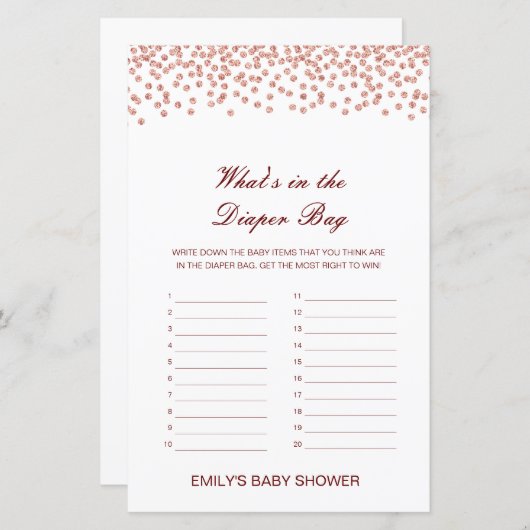 Editierbar Was ist im Windelbeutel Baby Shower Gam (Vorne/Hinten)