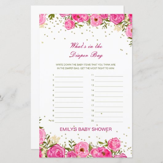 Editierbar Was ist im Windelbeutel Baby Shower Gam (Vorne/Hinten)