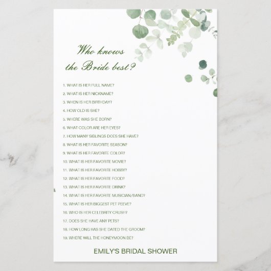 Editierbar wer Bride Best Brautparty Game kennt (Vorderseite)