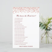 Editierbar wer Bride Best Brautparty Game kennt (Stehend Vorderseite)