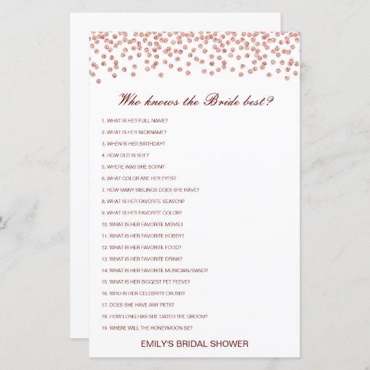 Editierbar wer Bride Best Brautparty Game kennt (Vorne/Hinten)