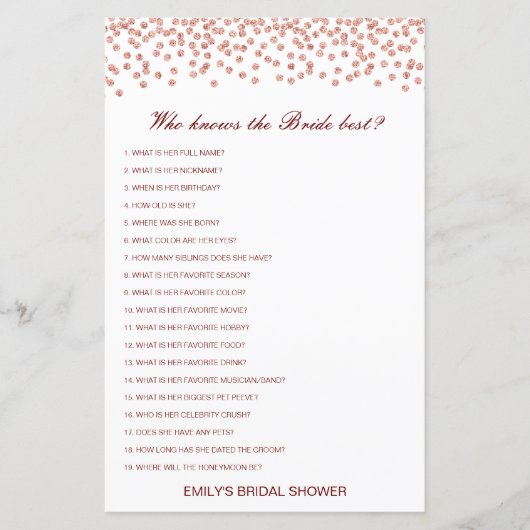 Editierbar wer Bride Best Brautparty Game kennt (Vorderseite)