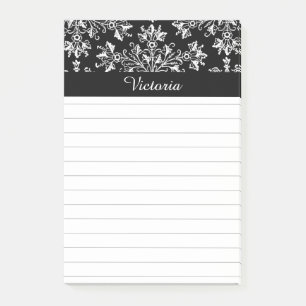 Editierbar White Vintag Damask Floral Lined Sticki Post-it Klebezettel