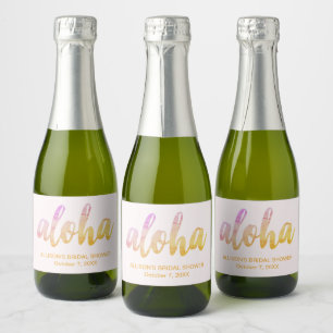 Editierbare Aloha Tropicale Hochzeitsdusche Mini Schaumweinetikett