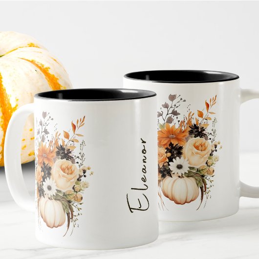 Editierbare Aquarell-Blume Niedlich Boho Pumpkin F Zweifarbige Tasse