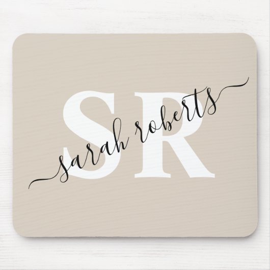 Editierbare berufliche Monogramm-Bezeichnung beige Mousepad (Vorne)