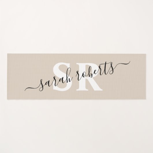 Editierbare berufliche Monogramm-Bezeichnung beige Yogamatte (Vorderseite (Horizontal))