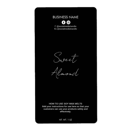 Editierbare Black Soy Wax Melt Labels (Vorne)