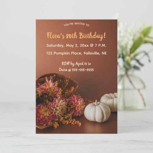 Editierbare Blume im Herbst und Pumpkins zum Gebur Einladung (Stehend Vorderseite)