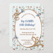 Editierbare Blume und blaue Schmetterlinge Einladung (Vorne/Hinten)