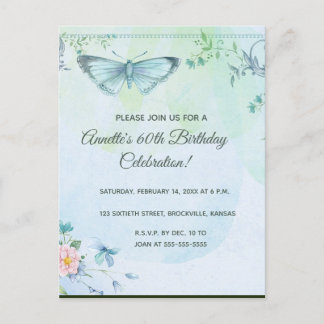 Editierbare Blume und Schmetterling zum Geburtstag Einladungspostkarte