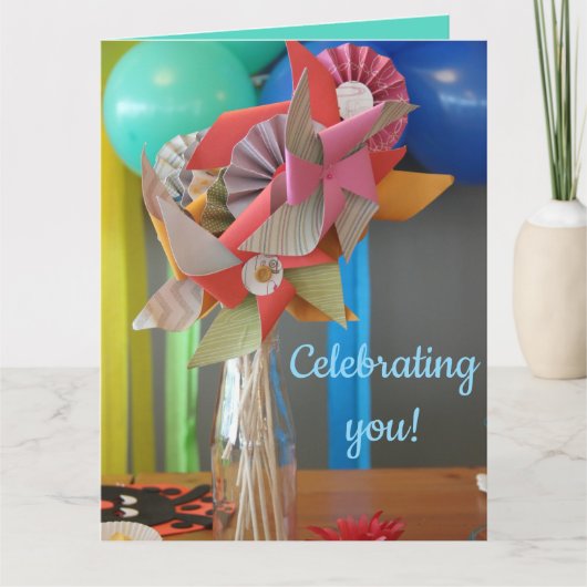 Editierbare bunte Balloons und Pinwheels Geburtsta Karte (Vorderseite)