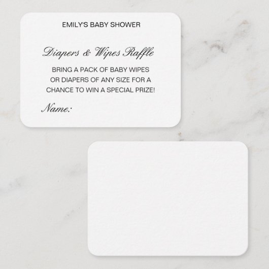 Editierbare Diapers Wipes Raffle Babydusche Beilag Begleitkarte (Vorne/Hinten)