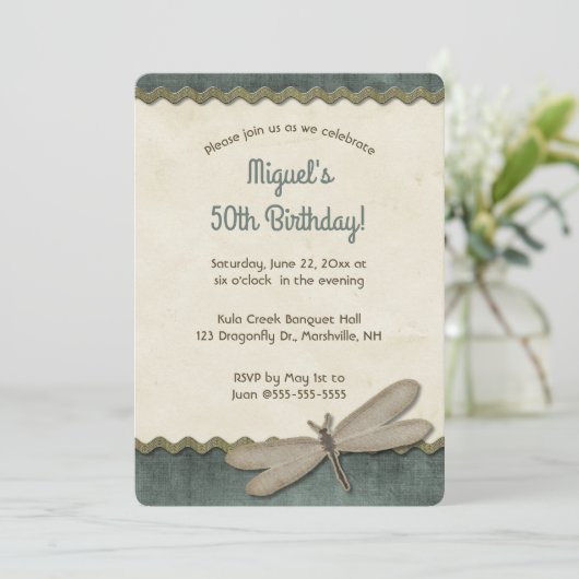 Editierbare Dragonfly und Trimm Einladung (Stehend Vorderseite)