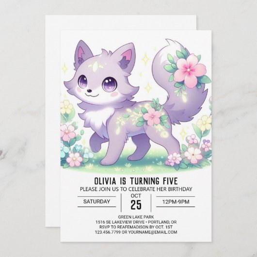 Editierbare Fantasy Wolf Digital Geburtstag Einladung (Vorne/Hinten)