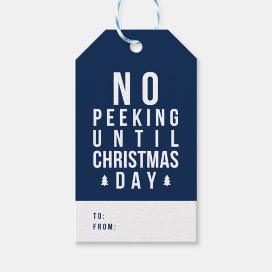 Editierbare Farbe Kein Peeking bis Weihnachten Geschenkanhänger (Vorderseite)