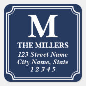 Editierbare Farbe mit Monogramm-Adresse mit weißer Quadratischer Aufkleber (Vorderseite)