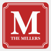 Editierbare Farbe mit weißem Grenznamen Monogramm Quadratischer Aufkleber (Vorderseite)