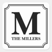 Editierbare Farbe Moderne klassische Familienname Quadratischer Aufkleber (Vorderseite)