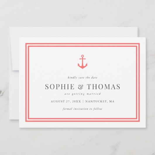Editierbare Farbe Moderner klassischer Anker Save Einladung (Vorderseite)