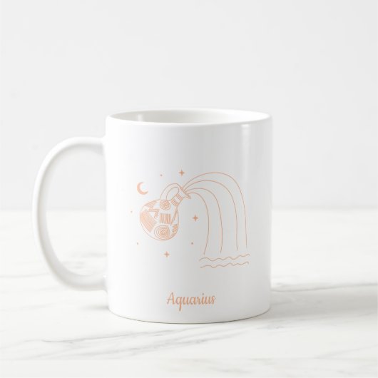 Editierbare Farbe Peach Aquarius Zodiac Zeichen Kaffeetasse (Links)