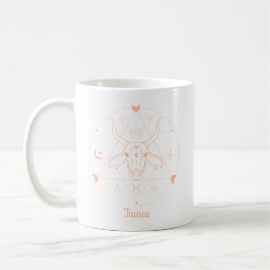 Editierbare Farbe Peach Taurus Zodiac Zeichen Kaffeetasse (Links)