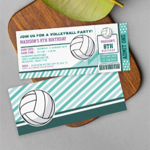 Editierbare Farbe Volleyball Ticket Pass Geburtsta Einladung