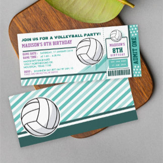 Editierbare Farbe Volleyball Ticket Pass Geburtsta Einladung