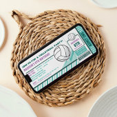 Editierbare Farbe Volleyball Ticket Pass Geburtsta Einladung
