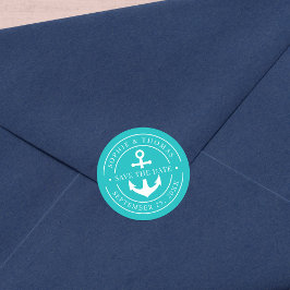 Editierbare Farbe Weißer Grenzanker Save the Date Runder Aufkleber