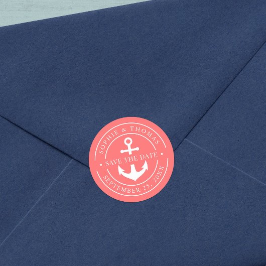 Editierbare Farbe Weißer Grenzanker Save the Date Runder Aufkleber