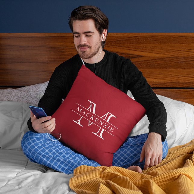 Editierbare Farben Klassischer Grenzname Monogramm Kissen (Von Creator hochgeladen)