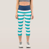 Editierbare Farben mit weißen Streifen Capri Leggings (Vorderseite)
