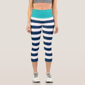 Editierbare Farben mit weißen Streifen Capri Leggings (Vorderseite)