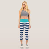 Editierbare Farben mit weißen Streifen Capri Leggings (Vorderseite)