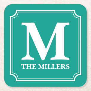 Editierbare Farbenfamilie Bar Pub Diner Monogram Rechteckiger Pappuntersetzer