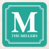 Editierbare Farbfamilie Name Bar Pub Diner Monogra Rechteckiger Pappuntersetzer (Vorderseite)