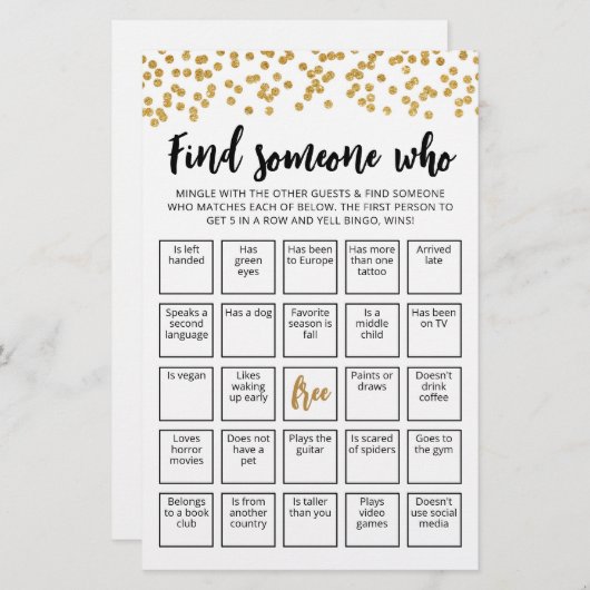 Editierbare Finde jemanden, der Bingo-Spiel spiele (Vorne/Hinten)