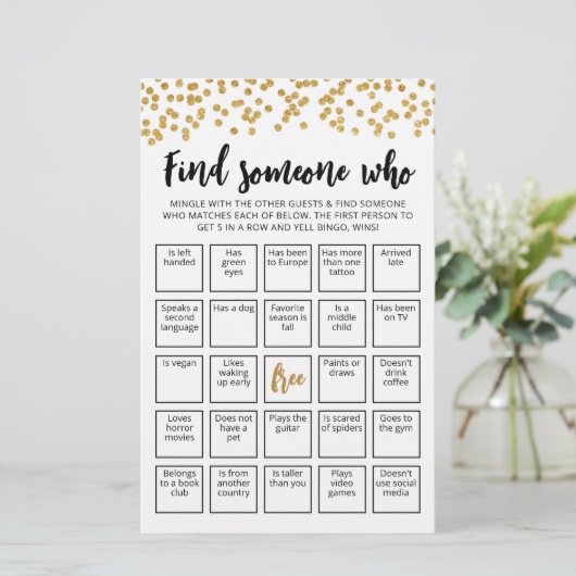 Editierbare Finde jemanden, der Bingo-Spiel spiele (Stehend Vorderseite)