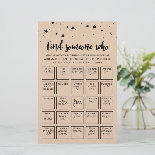 Editierbare Finde jemanden, der Bingo-Spiel spiele (Stehend Vorderseite)