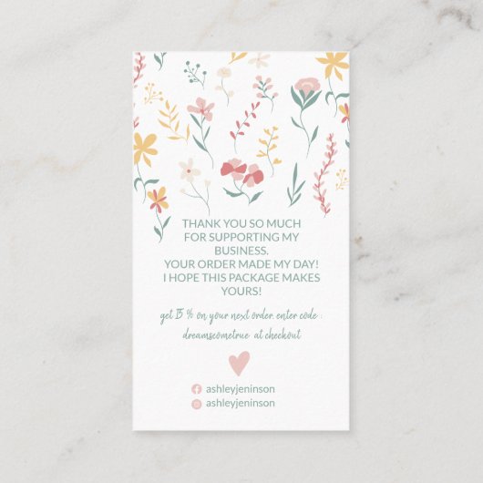Editierbare florale niedliche Illustration danke Visitenkarte (Rückseite)