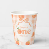 Editierbare Gingham Peach Paper Cups Pappbecher (Vorderseite)