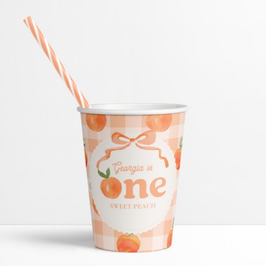 Editierbare Gingham Peach Paper Cups Pappbecher