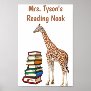 Editierbare Giraffe mit Bücherstapel, die Nook les Poster