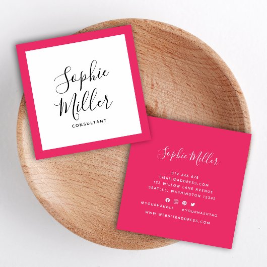 Editierbare Grenzfarbkalligrafie Soziale Medien Quadratische Visitenkarte